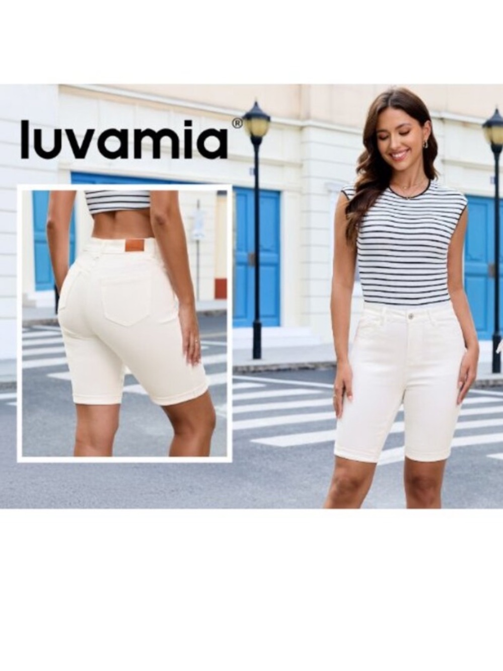 Women's High-Rise White Bermuda Shorts